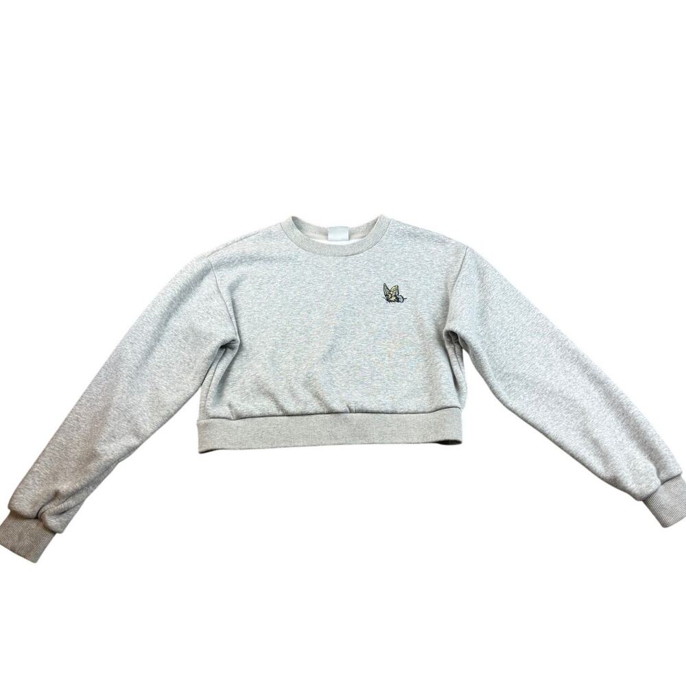 Aritzia‎ Sunday Best Women's XS Gray Cropped Butterfly Crewneck Pullover